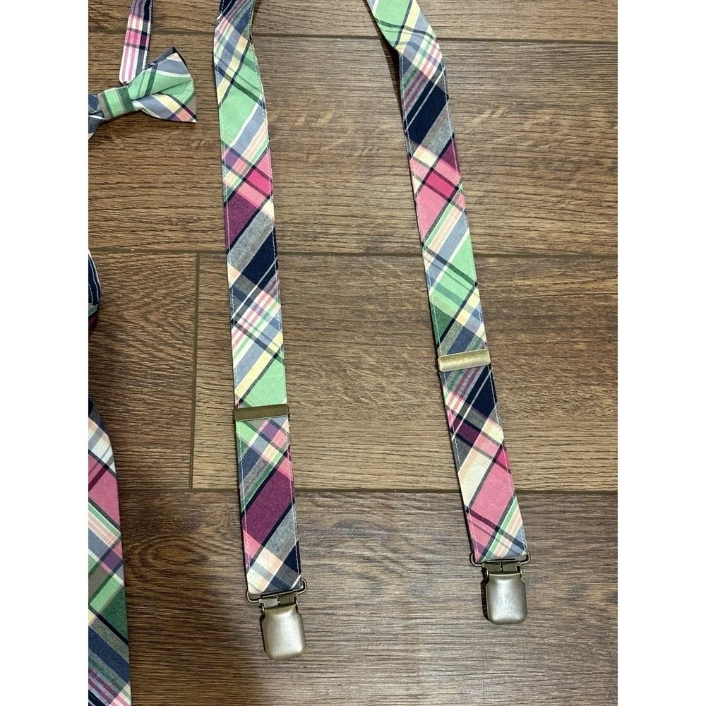 Dressed Up Gymboree Sz 6 And  Up Pink Plaid Suspenders Set Bow tie Tie Lot
